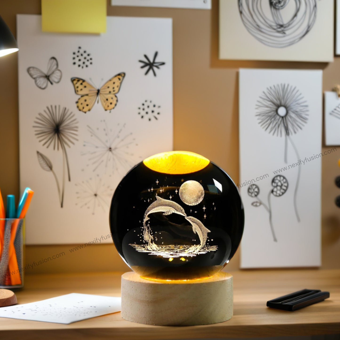 Nexify Fusion 3D Dolphin Moon Crystal Ball Night Light Table Lamp