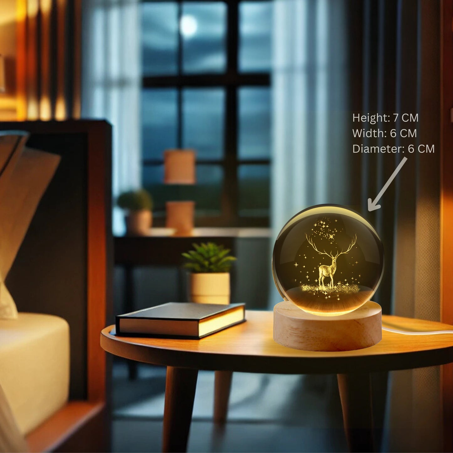 Nexify Fusion 3D Deer Crystal Ball Night Light Table Lamp