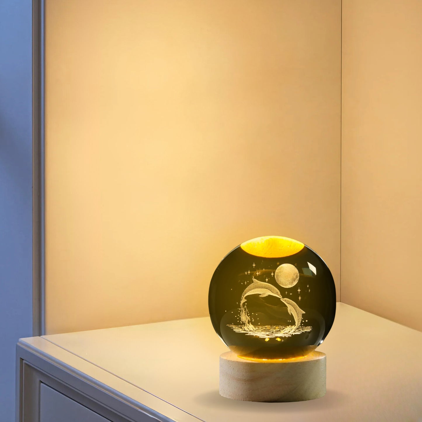 Nexify Fusion 3D Dolphin Moon Crystal Ball Night Light Table Lamp