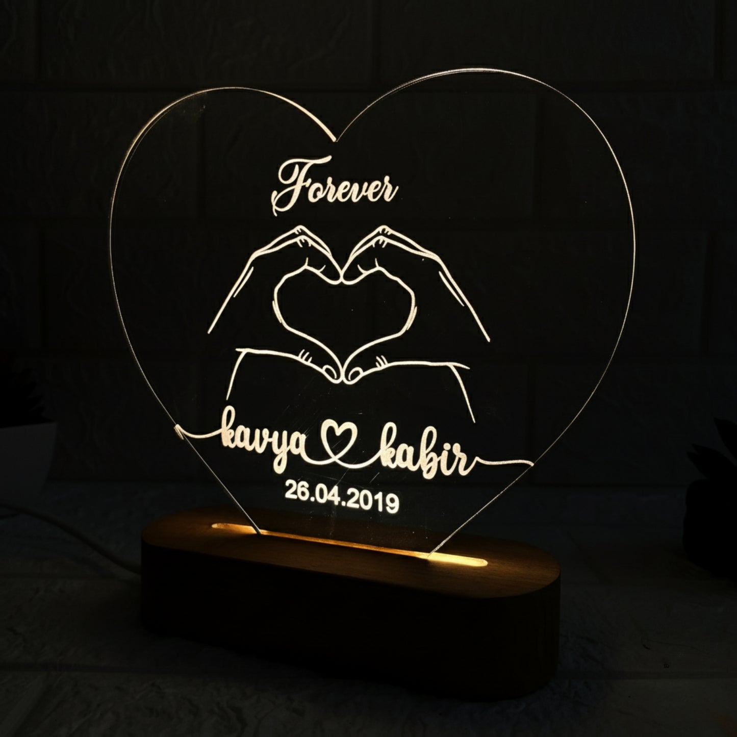 Nexify Fusion Personalised 3D Illusion Forever Hand Design Night Lamp with Couple Names & Date | Gift for Couples, Wedding, Anniversary, Birthday, Valentine’s Day & Home Decor (DNFFHA1)