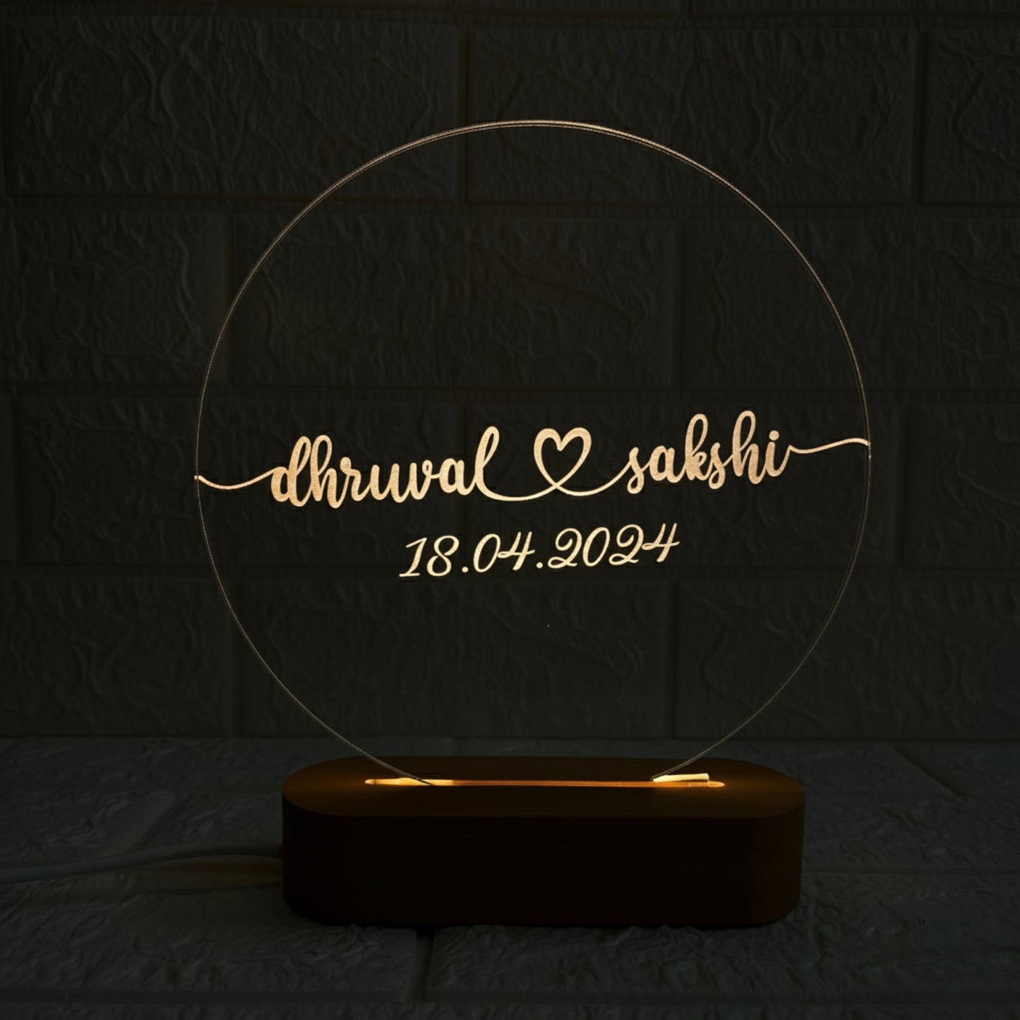 Personalised 3D Illusion Round Design with Couple Name & Date | Unique Gift for Birthday, Wedding, Anniversary, Valentine’s Day & Home Decor (DNFRTE6)