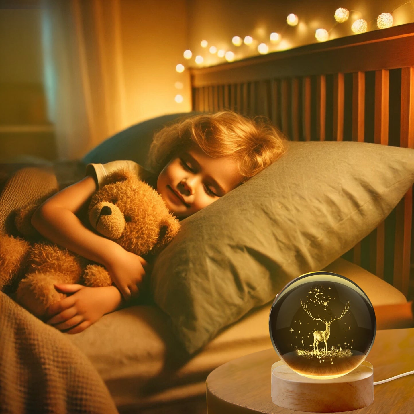 Nexify Fusion 3D Deer Crystal Ball Night Light Table Lamp