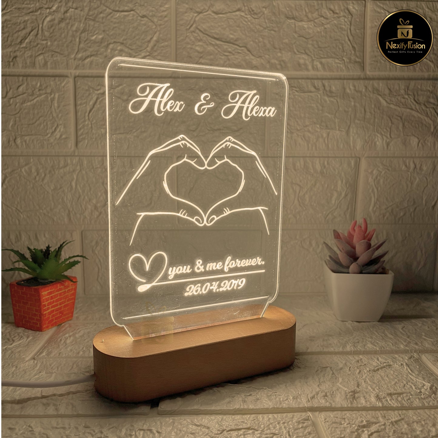 Personalized 3D Instagram Heart Design Night Lamp with Couple Names & Date or Text Perfect Gift for Couples, Wedding, Anniversary, Birthday, Valentine’s Day & Home Decor (DNFIHE2)