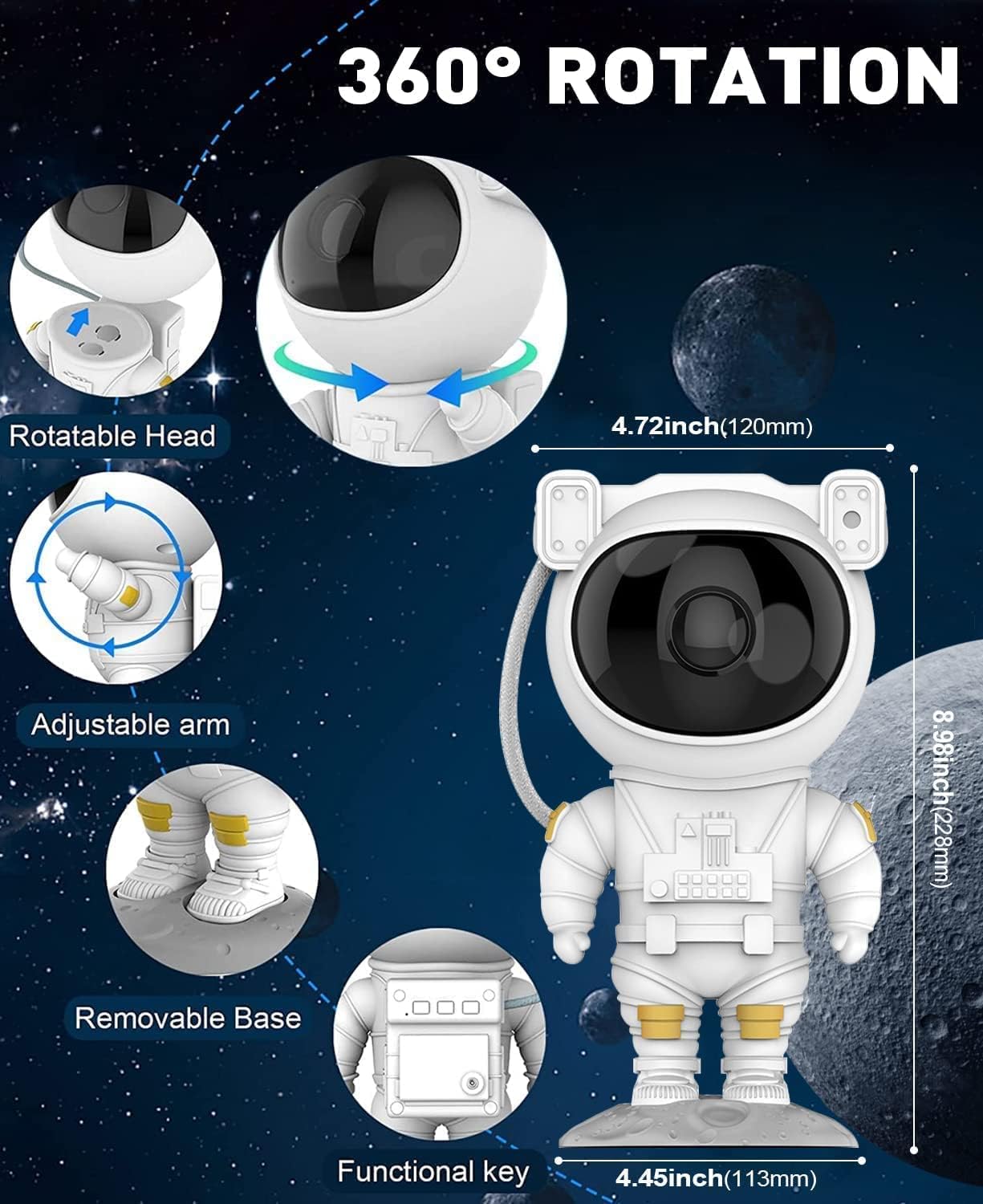 Astronaut Galaxy Projector Night Light, with Remote Control Timer 360° Adjustable