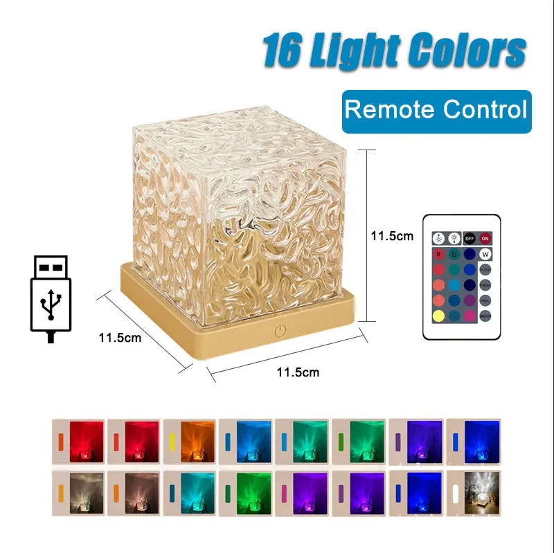 Projector Lights Ocean Wave, 3D Water Wave Effect LED Night Light, Crystal Table Lamp with Remote