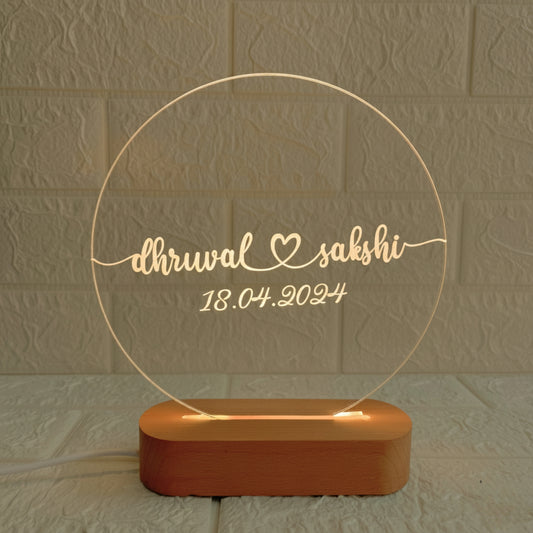 Personalised 3D Illusion Round Design with Couple Name & Date | Unique Gift for Birthday, Wedding, Anniversary, Valentine’s Day & Home Decor (DNFRTE6)