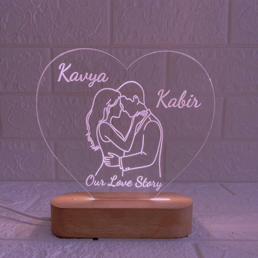 Personalised 3D Illusion Heart Design LED Lamp with Couple Names or Text | Romantic Gift for Couples, Weddings, Anniversaries, Birthdays, Valentine’s Day & Home Decor, Multicolor (DNFHEC2M)
