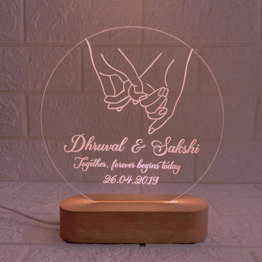 Personalised 3D Illusion Hand Design LED Night Lamp with Couple Names, Date or Text | Gift for Couples, Wedding, Anniversary, Birthday, Valentine’s Day & Home Decor | Multicolor (DNFRHA5M)