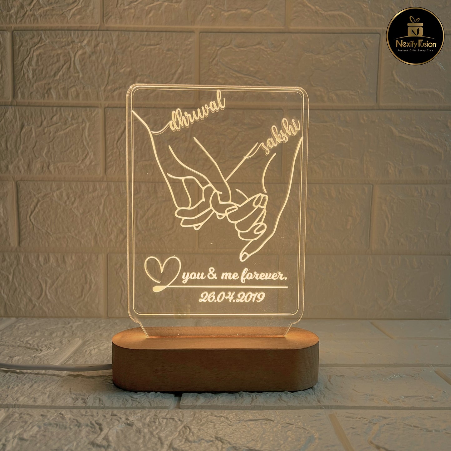 Personalized 3D Instagram Hand Design Night Lamp with Couple Names & Date or Text Perfect Gift for Couples, Wedding, Anniversary, Birthday, Valentine’s Day & Home Decor (DNFIHA3)