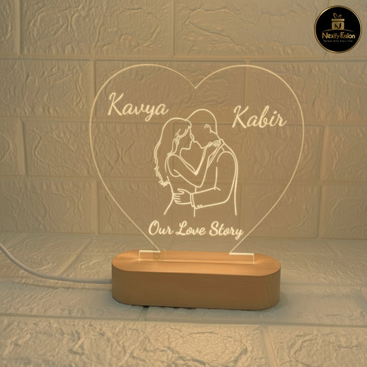 Personalized 3D Heart Design Night Light Lamp with Couple Names & Date or Text Perfect Gift for Couples, Wedding, Anniversary, Birthday, Valentine’s Day & Home Decor (DNFHDC4)