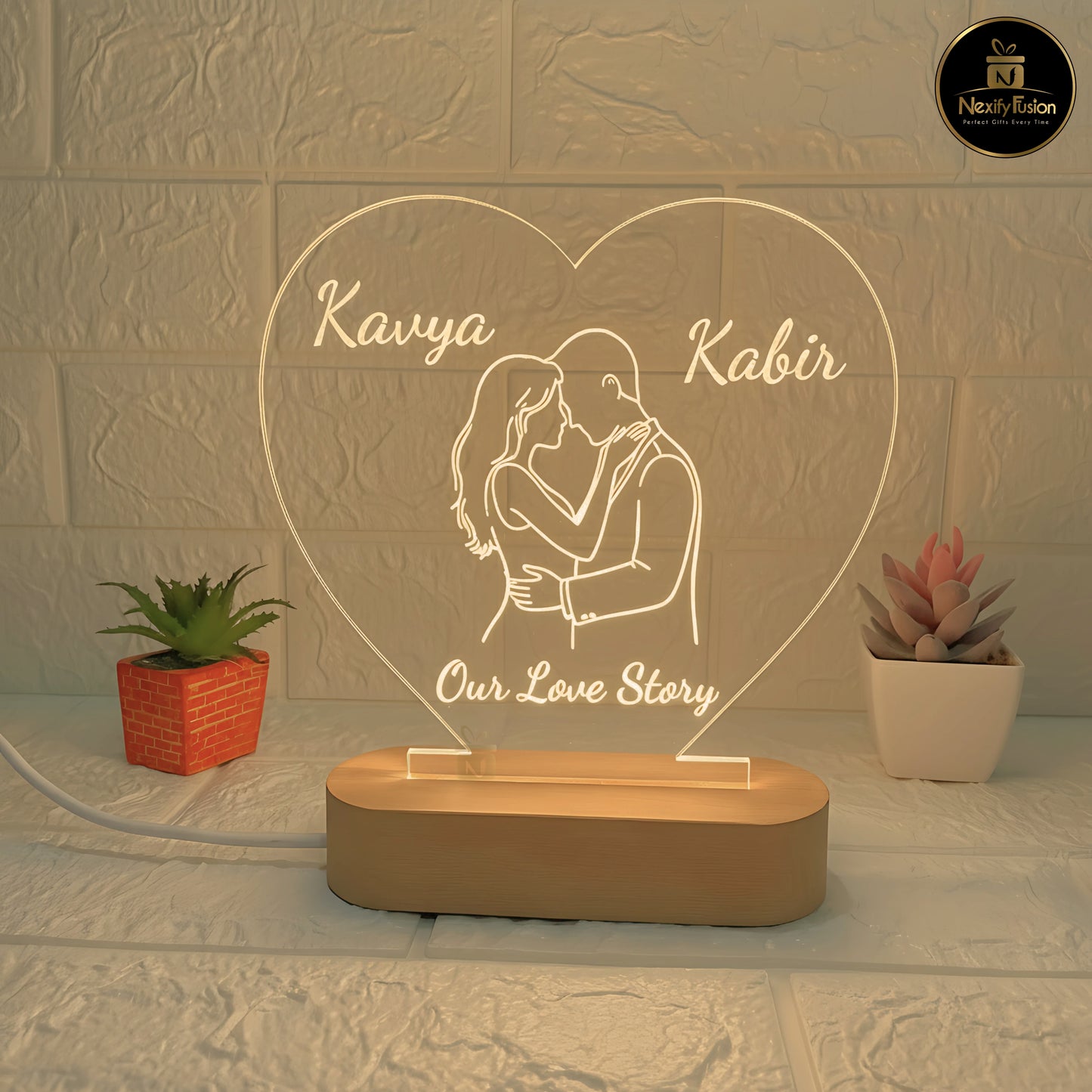Personalized 3D Heart Design Night Light Lamp with Couple Names & Date or Text Perfect Gift for Couples, Wedding, Anniversary, Birthday, Valentine’s Day & Home Decor (DNFHDC4)