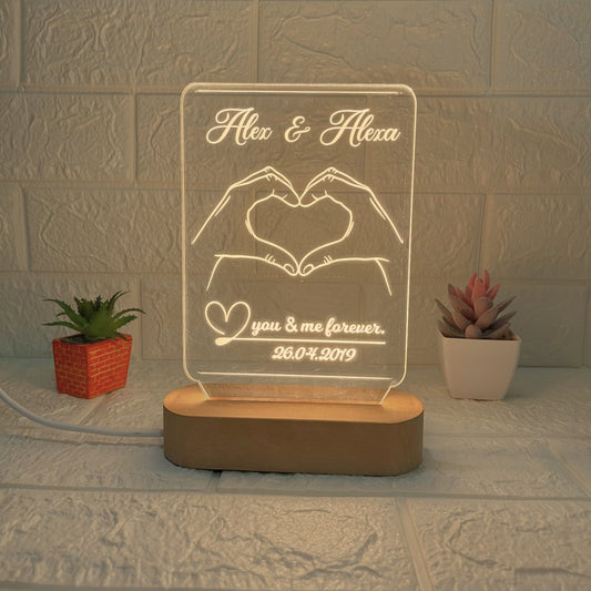 Nexify Fusion Personalised Acrylic Lamp with Wooden Base | Custom Couple Names Night Light | Instagram Design | Anniversary Gift for Couples (DNFIN13)