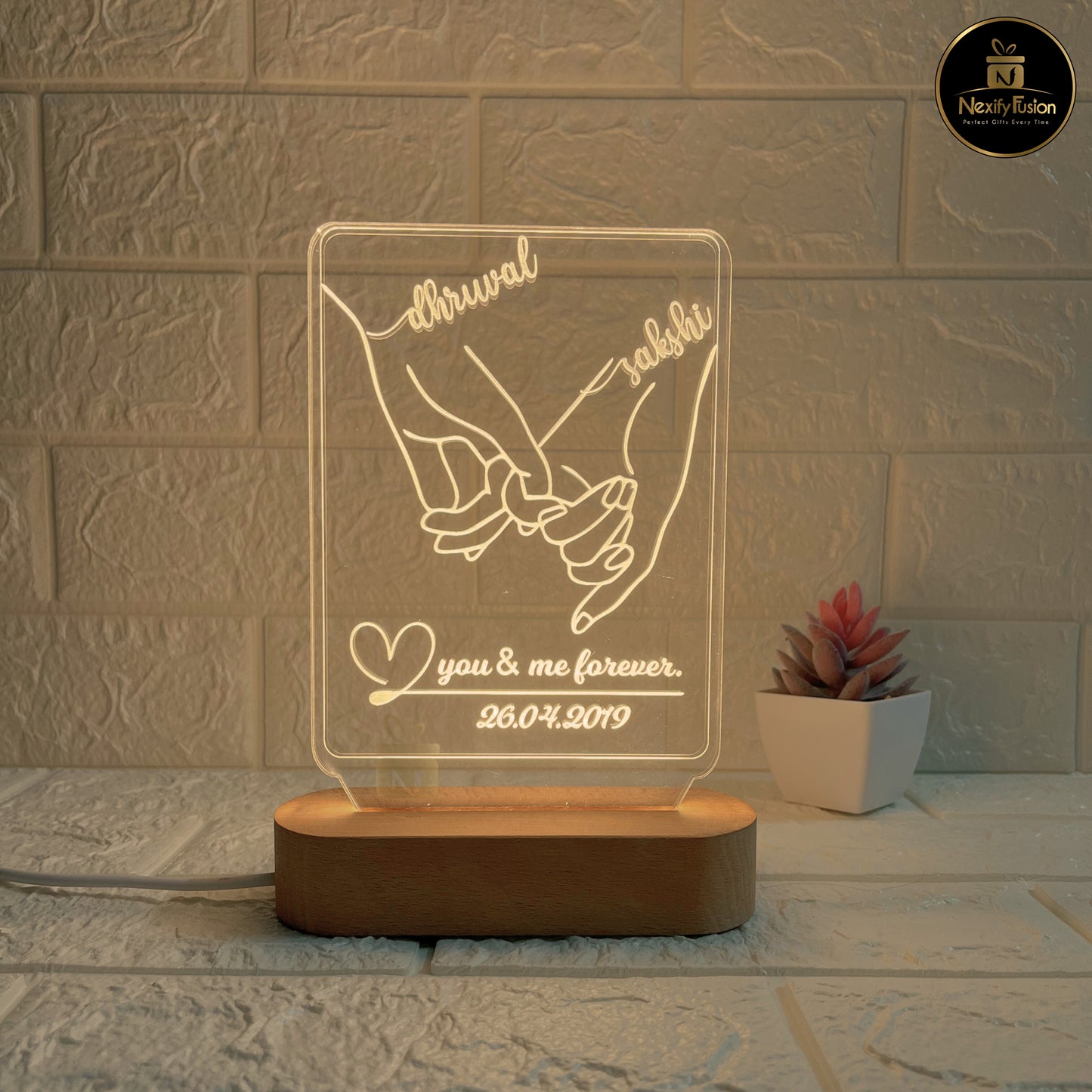 Personalized 3D Instagram Hand Design Night Lamp with Couple Names & Date or Text Perfect Gift for Couples, Wedding, Anniversary, Birthday, Valentine’s Day & Home Decor (DNFIHA3)