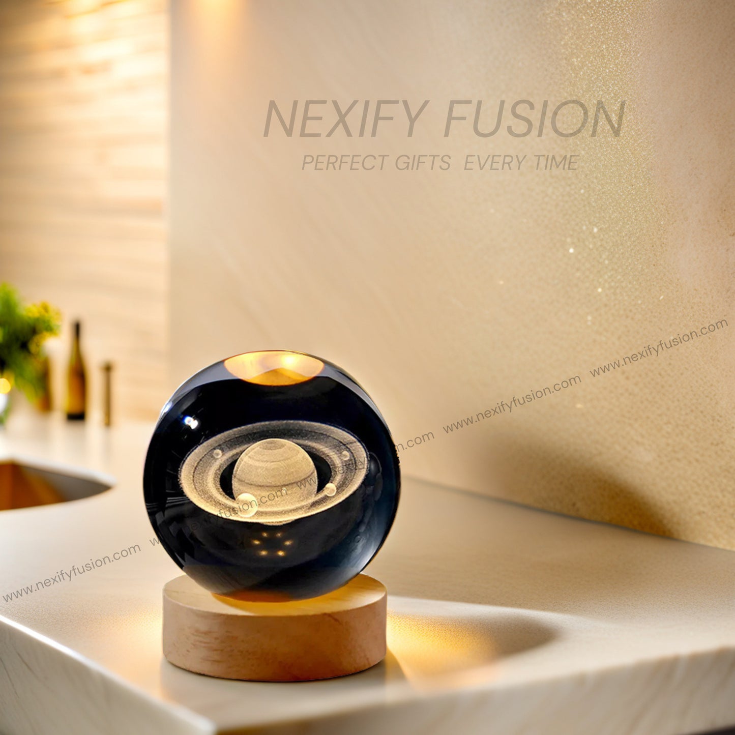 Nexify Fusion 3D Saturn Crystal Ball Night Light with Wooden Base, Unique Birthday Gift Ideas for Everyone: Perfect Picks for Teens, Family, and Kids' Rooms.