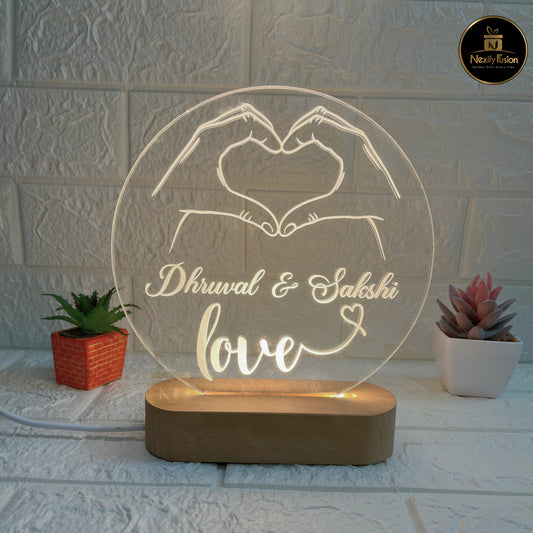 Personalized 3D Heart Round  Design Night Light Lamp with Couple Names & Date or Text Perfect Gift for Couples, Wedding, Anniversary, Birthday, Valentine’s Day & Home Decor (DNFRHE1)