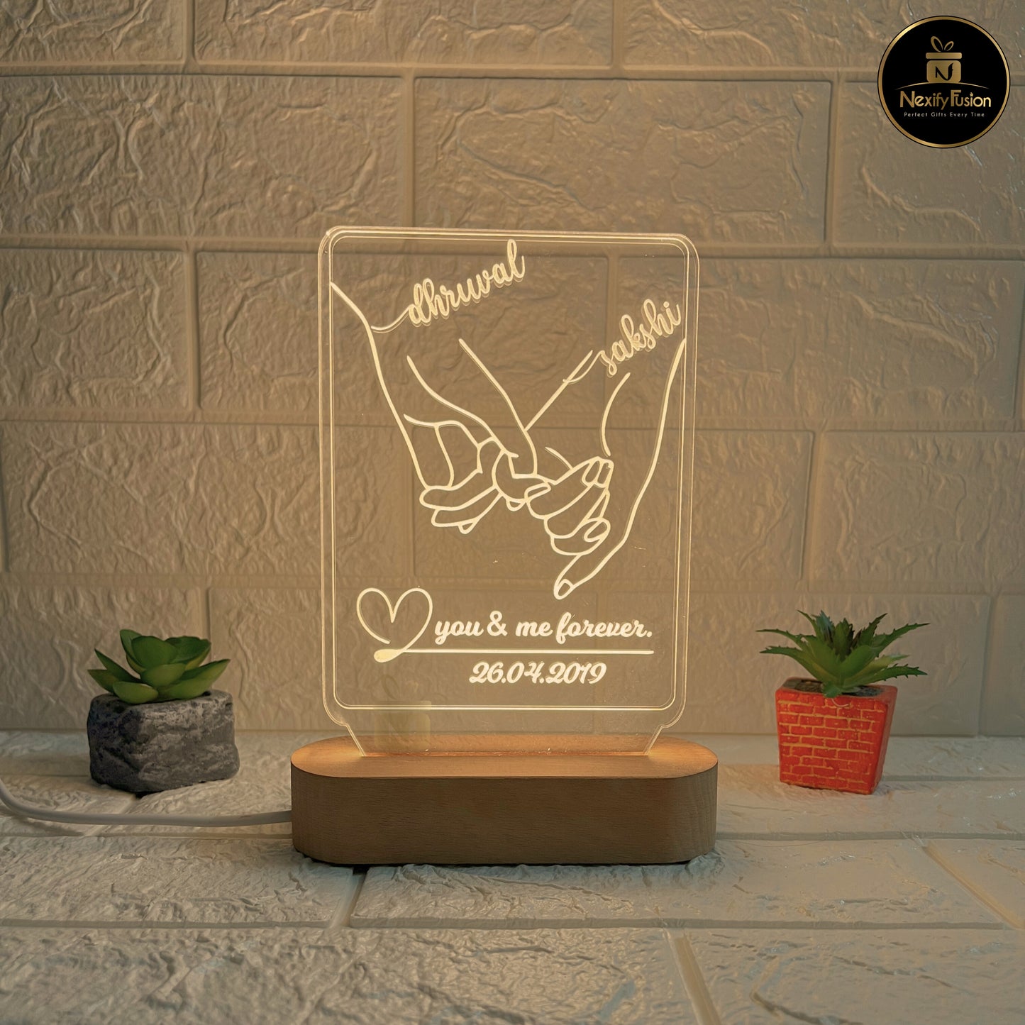 Personalized 3D Instagram Hand Design Night Lamp with Couple Names & Date or Text Perfect Gift for Couples, Wedding, Anniversary, Birthday, Valentine’s Day & Home Decor (DNFIHA3)