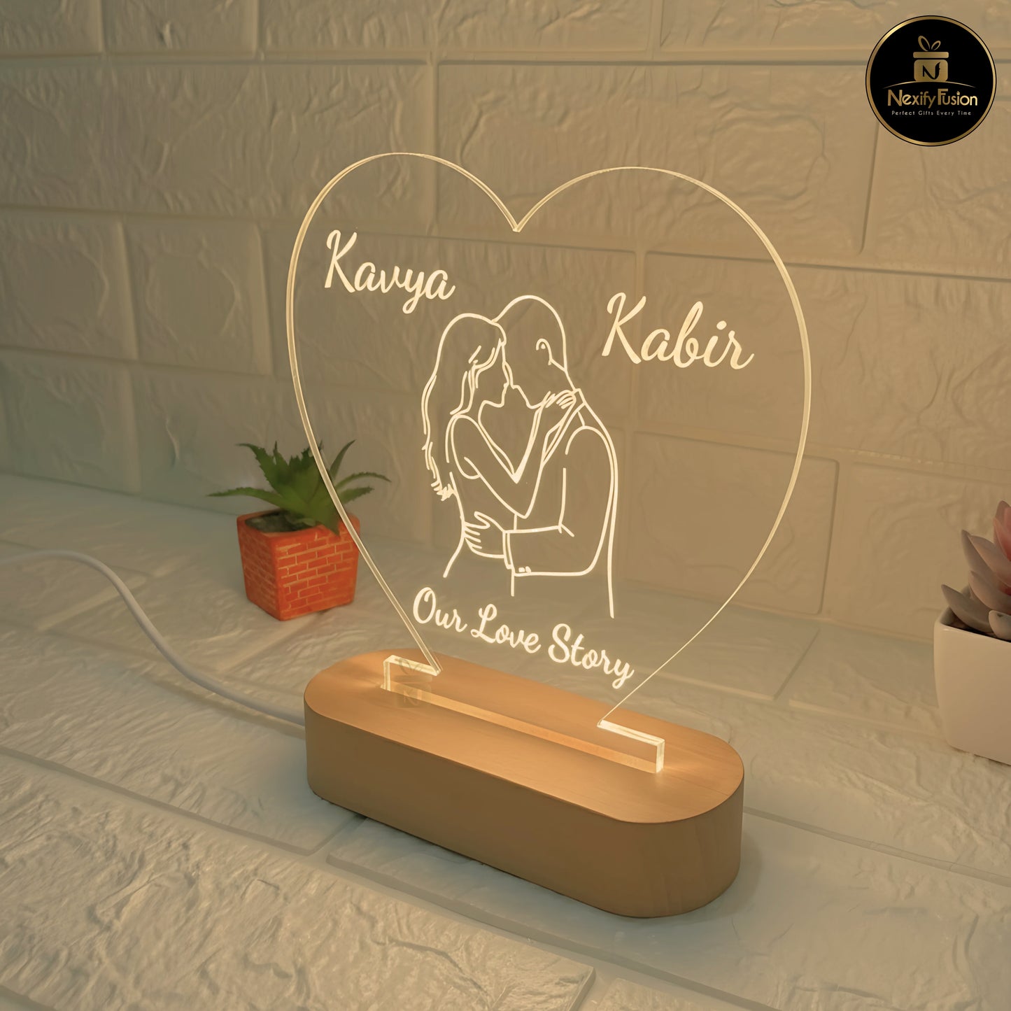 Personalized 3D Heart Design Night Light Lamp with Couple Names & Date or Text Perfect Gift for Couples, Wedding, Anniversary, Birthday, Valentine’s Day & Home Decor (DNFHDC4)