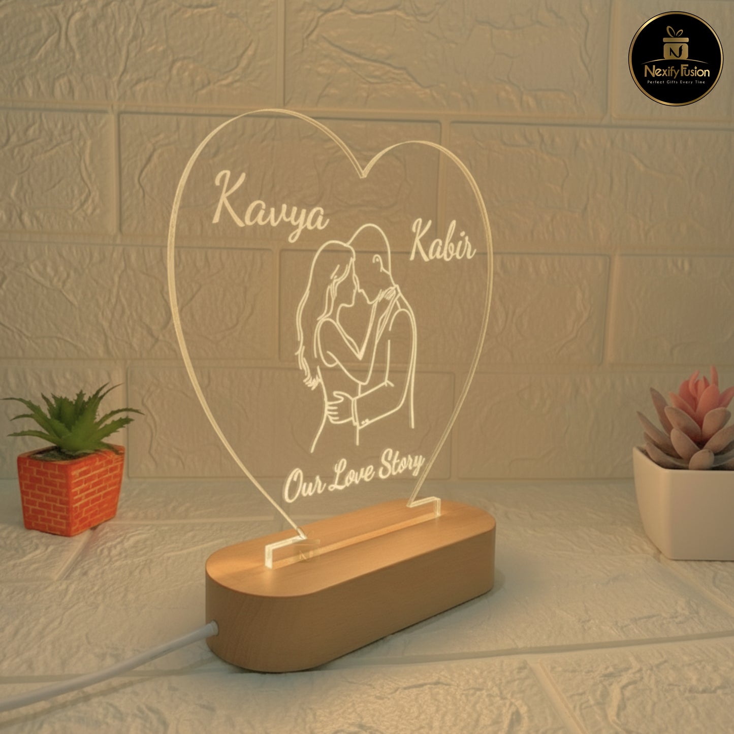 Personalized 3D Heart Design Night Light Lamp with Couple Names & Date or Text Perfect Gift for Couples, Wedding, Anniversary, Birthday, Valentine’s Day & Home Decor (DNFHDC4)