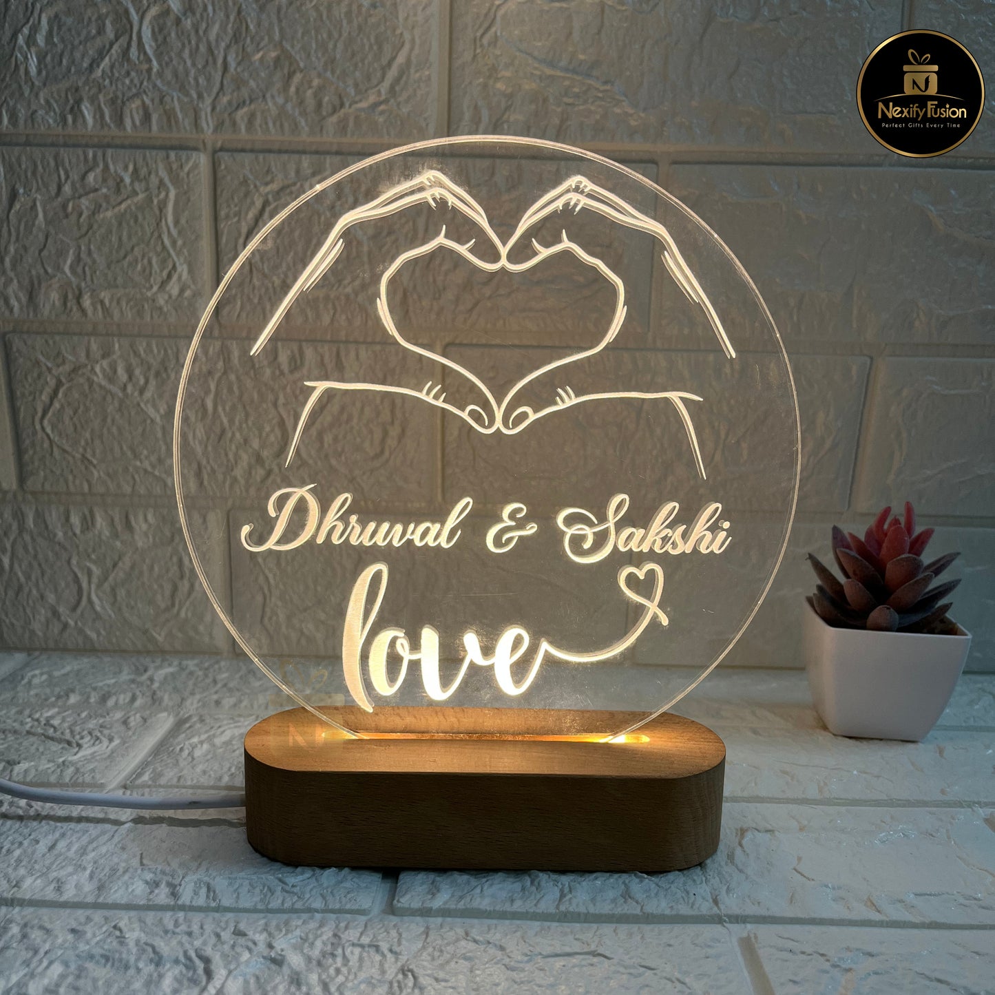 Personalized 3D Heart Round  Design Night Light Lamp with Couple Names & Date or Text Perfect Gift for Couples, Wedding, Anniversary, Birthday, Valentine’s Day & Home Decor (DNFRHE1)