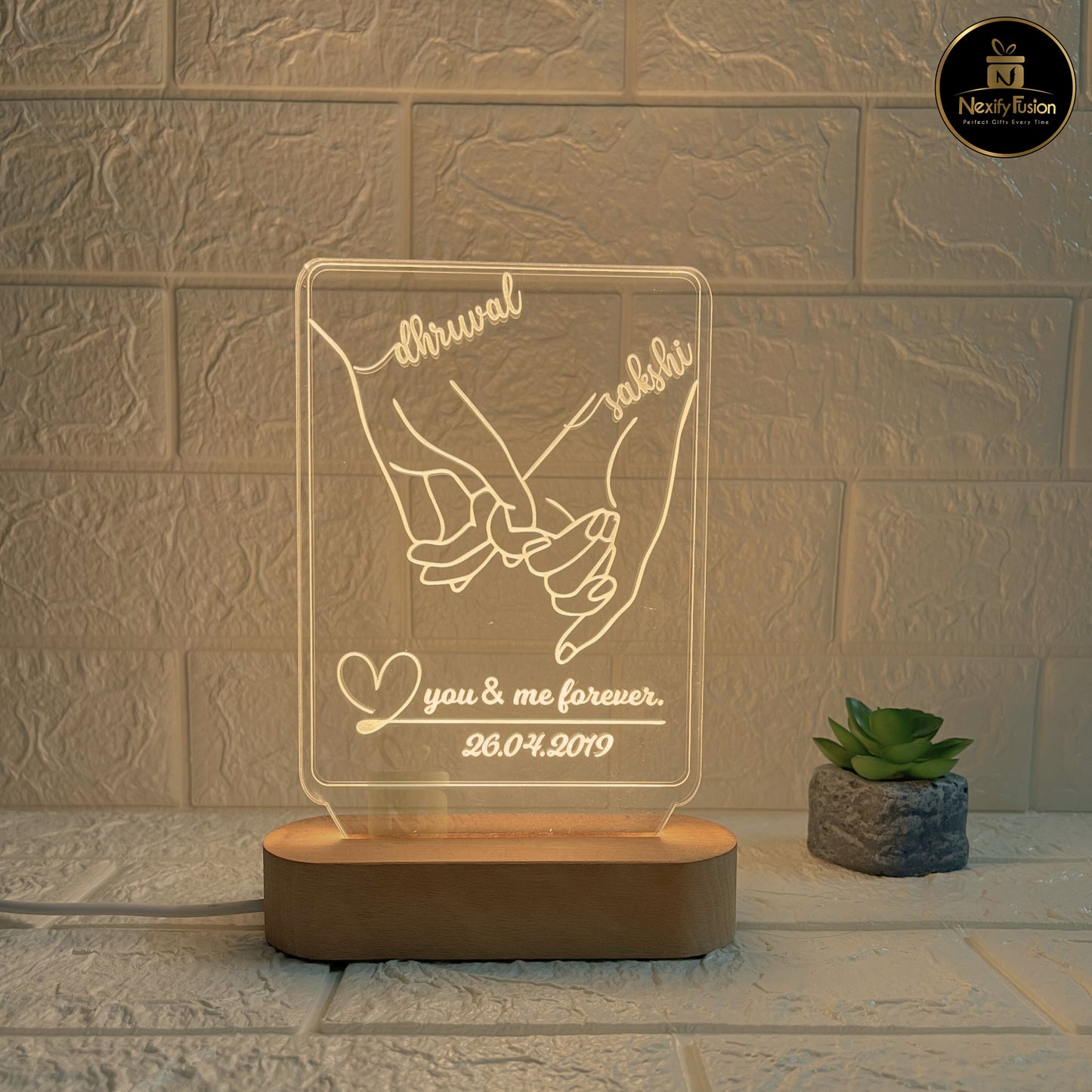 Personalized 3D Instagram Hand Design Night Lamp with Couple Names & Date or Text Perfect Gift for Couples, Wedding, Anniversary, Birthday, Valentine’s Day & Home Decor (DNFIHA3)