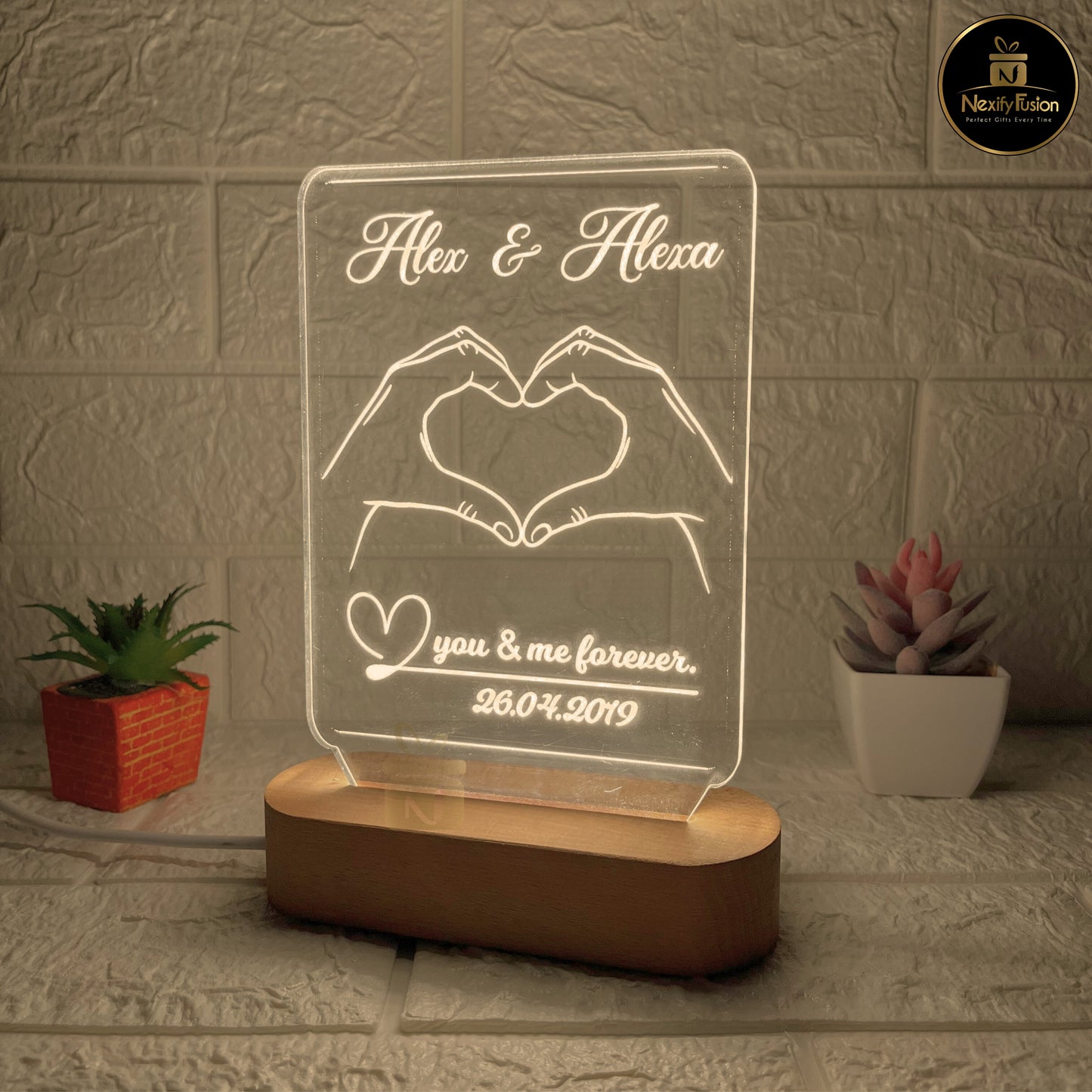 Personalized 3D Instagram Heart Design Night Lamp with Couple Names & Date or Text Perfect Gift for Couples, Wedding, Anniversary, Birthday, Valentine’s Day & Home Decor (DNFIHE2)