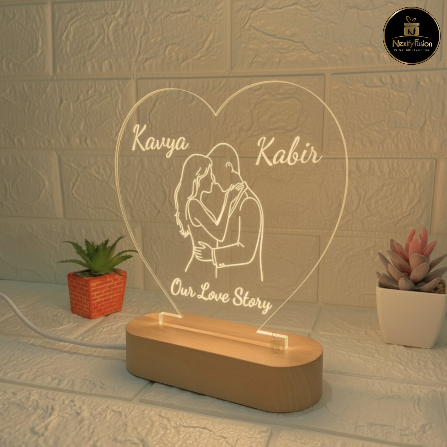 Personalized 3D Heart Design Night Light Lamp with Couple Names & Date or Text Perfect Gift for Couples, Wedding, Anniversary, Birthday, Valentine’s Day & Home Decor (DNFHDC4)