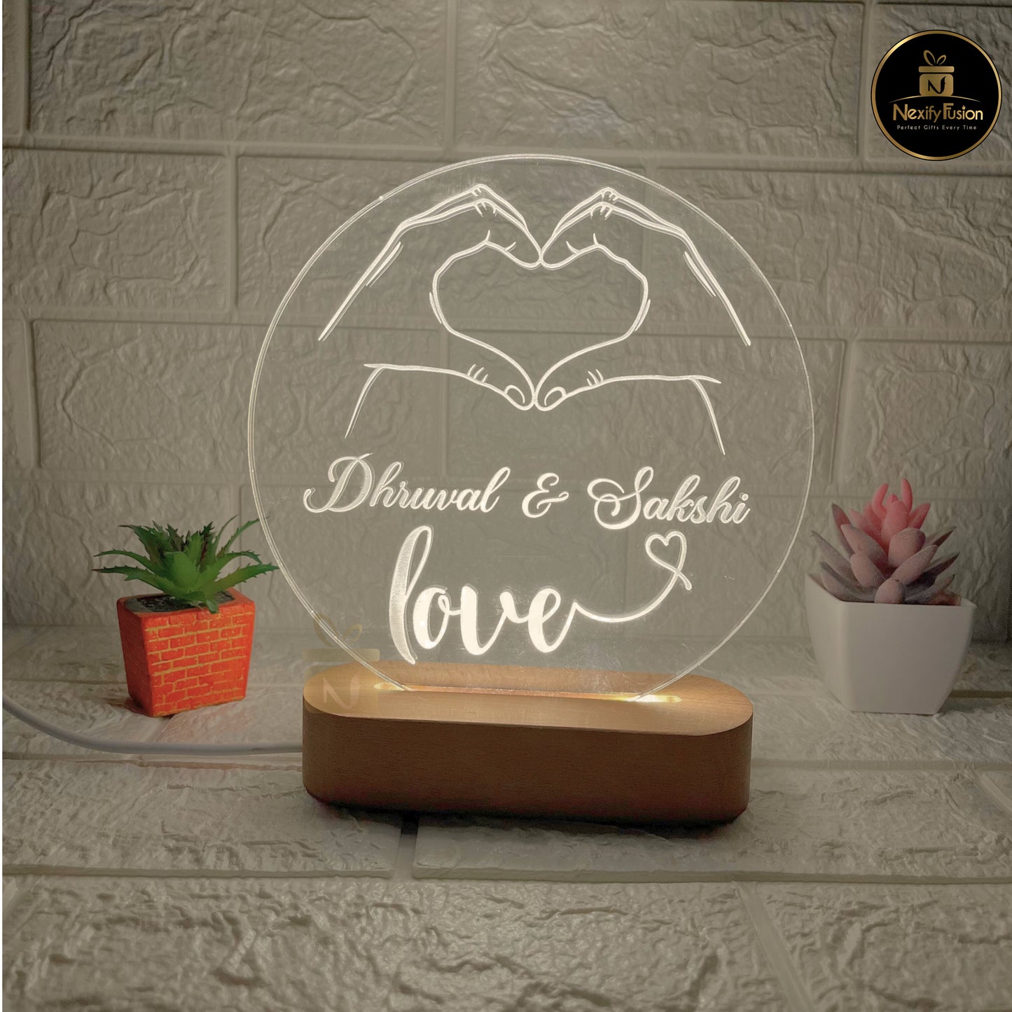 Personalized 3D Heart Round  Design Night Light Lamp with Couple Names & Date or Text Perfect Gift for Couples, Wedding, Anniversary, Birthday, Valentine’s Day & Home Decor (DNFRHE1)