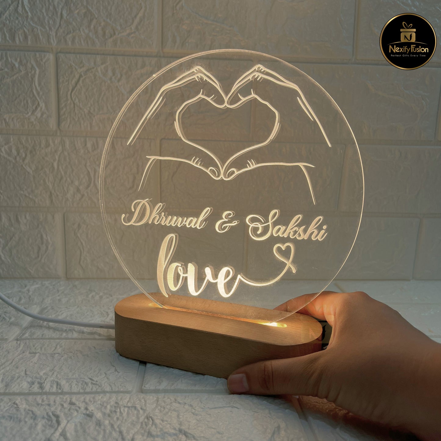 Personalized 3D Heart Round  Design Night Light Lamp with Couple Names & Date or Text Perfect Gift for Couples, Wedding, Anniversary, Birthday, Valentine’s Day & Home Decor (DNFRHE1)