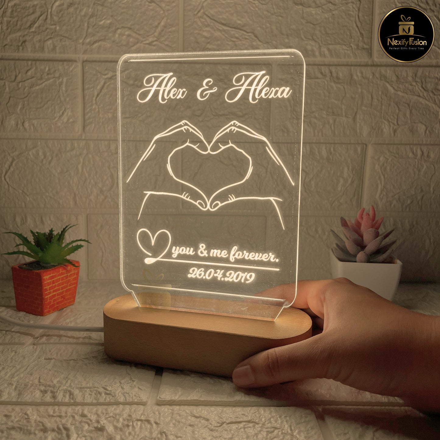 Personalized 3D Instagram Heart Design Night Lamp with Couple Names & Date or Text Perfect Gift for Couples, Wedding, Anniversary, Birthday, Valentine’s Day & Home Decor (DNFIHE2)